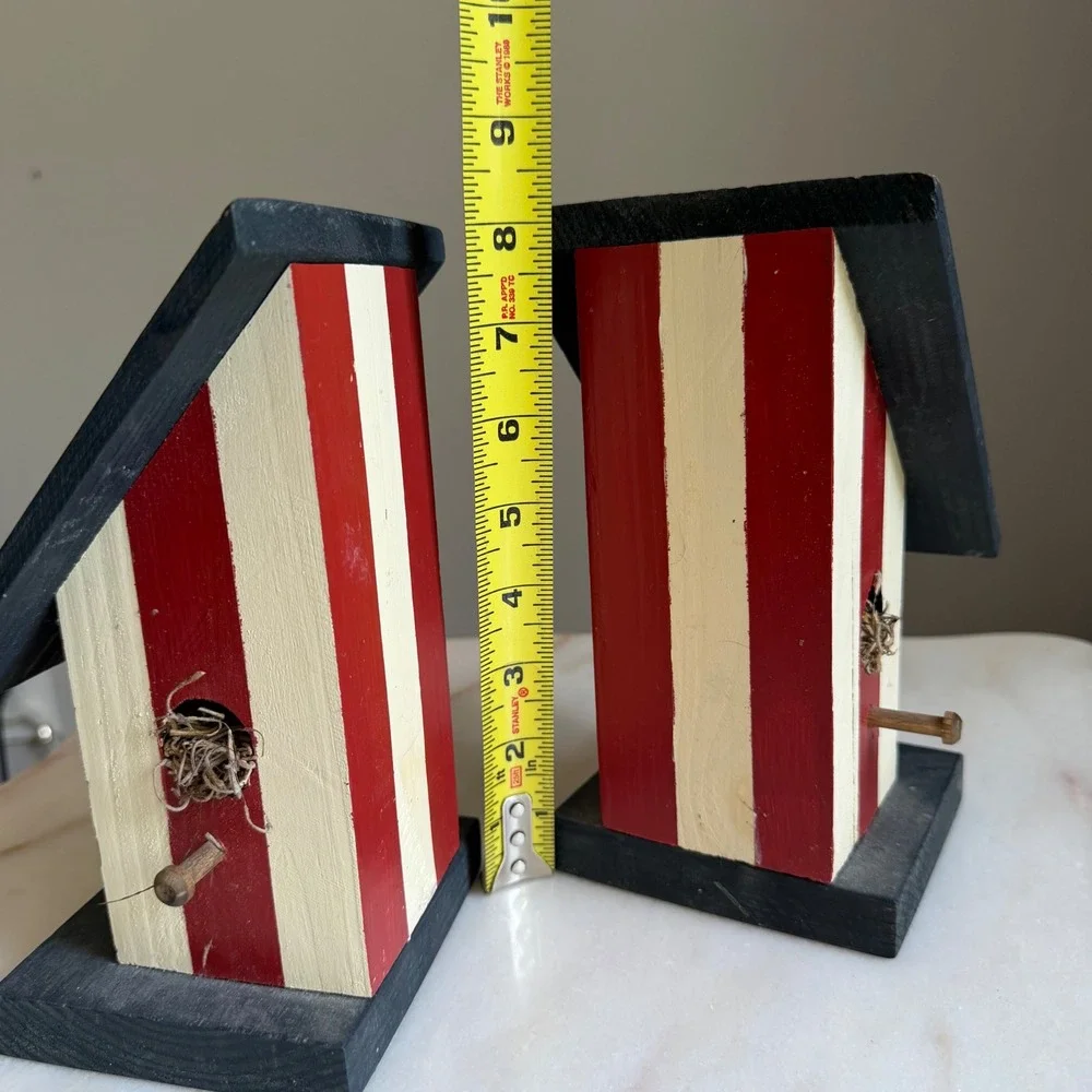 Americana Wooden Birdhouse Bookends Patriotic USA Star Farmhouse Decor